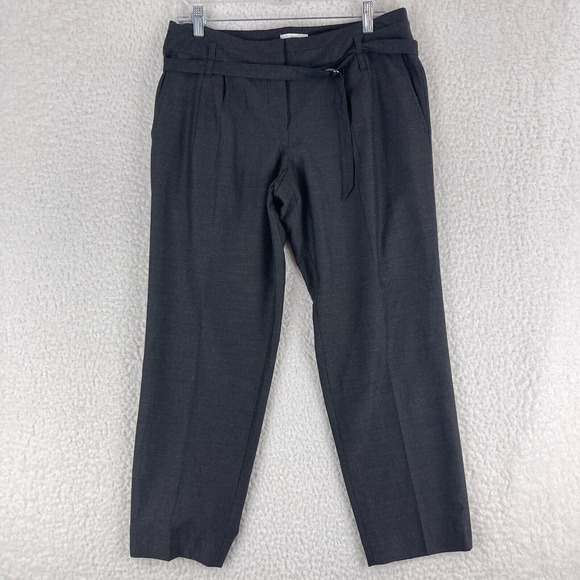 Ann Taylor LOFT Black‎ PLeated Ankle Straight Leg Pants Womens Belted Size 8 - Picture 1 of 16